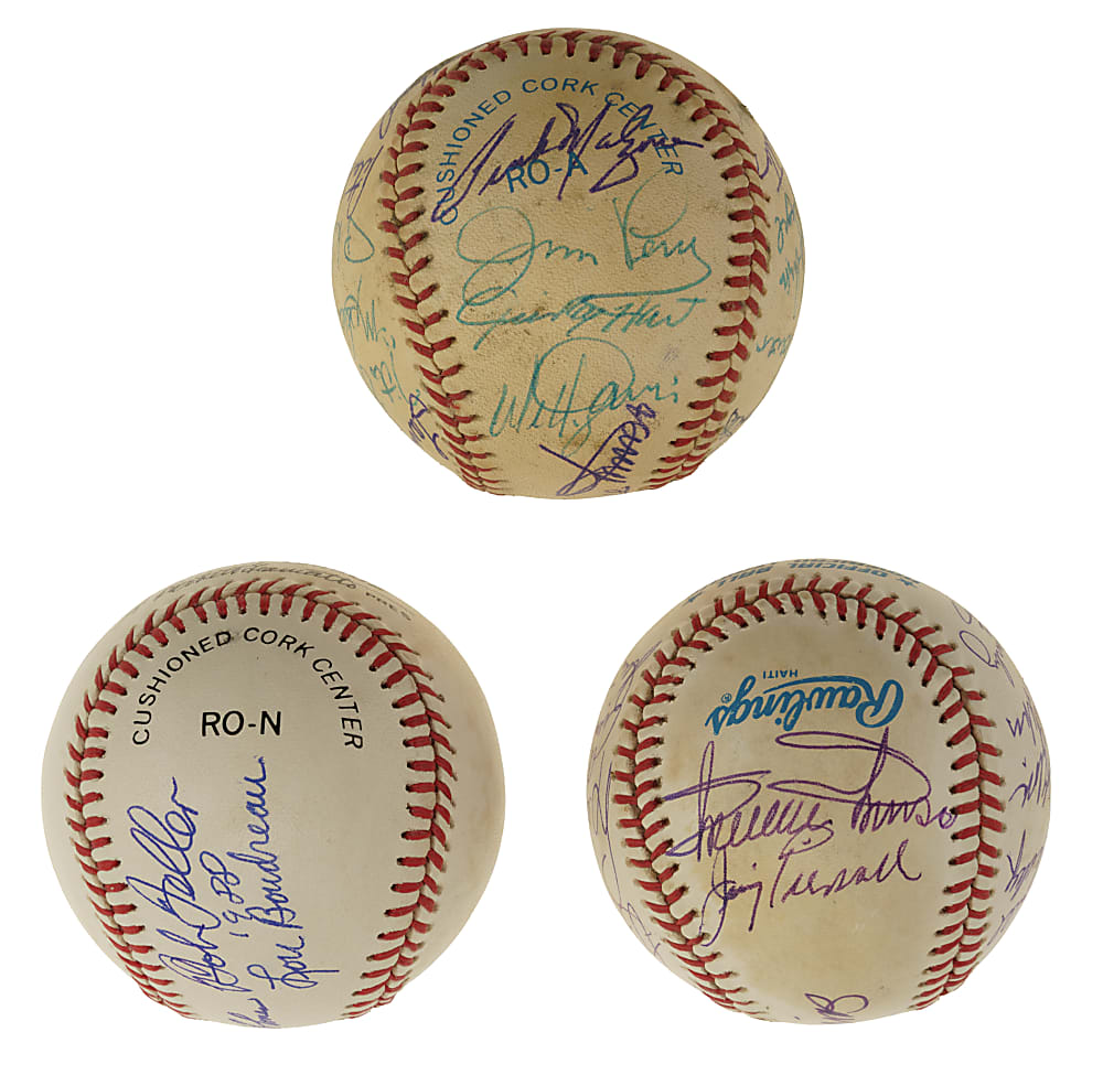 Hall of Fame and Stars Multi-Signed Baseball Trio with Ted Williams, Warren Spahn, and Minnie Minoso