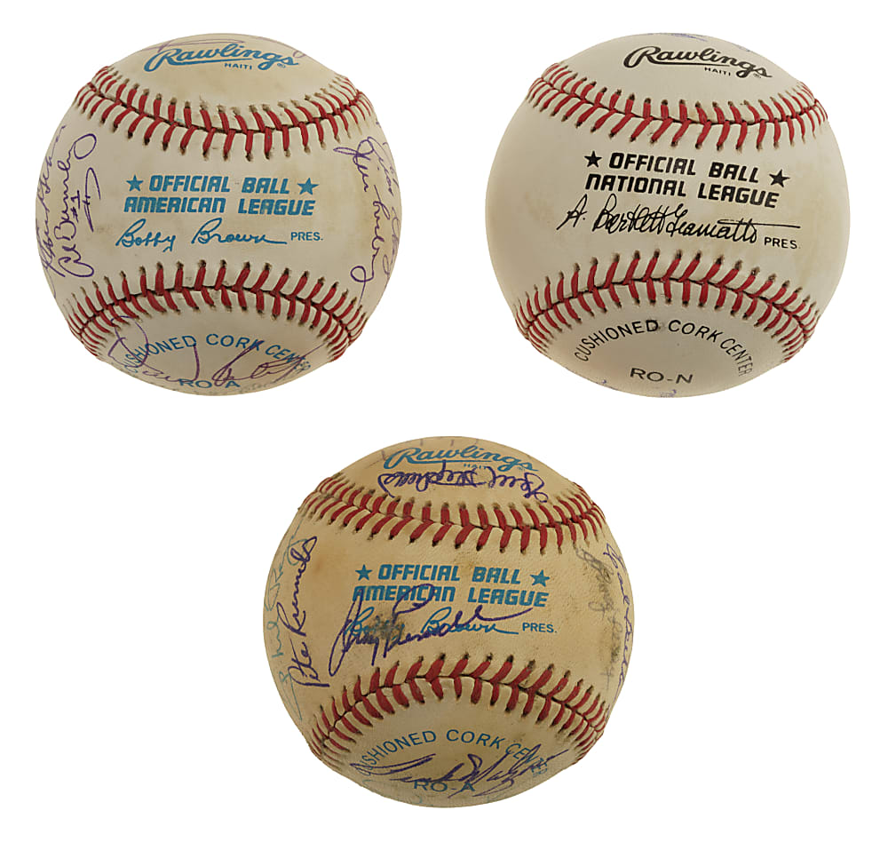 Hall of Fame and Stars Multi-Signed Baseball Trio with Ted Williams, Warren Spahn, and Minnie Minoso