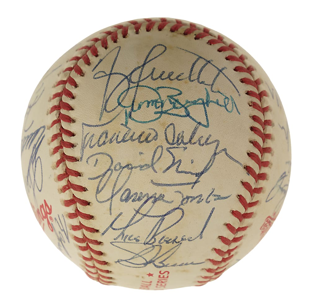 1992 World Series Multi-Signed Baseball with John Smoltz and Tom Glavine Plus Atlanta Braves and Toronto Blue Jays World Series Press Pins
