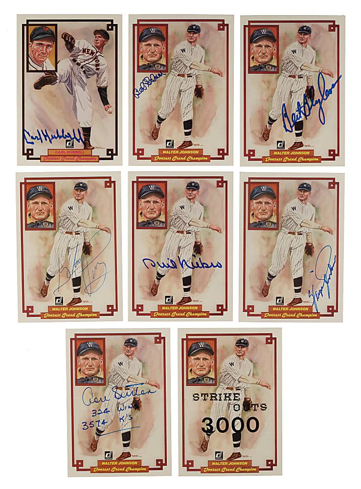 Signed 1984 Donruss Grand Champion #37 Walter Johnson Collection (10) - All Signed by 3,000 Strikeout Members Including Tom Seaver, Nolan Ryan, and Roger Clemens