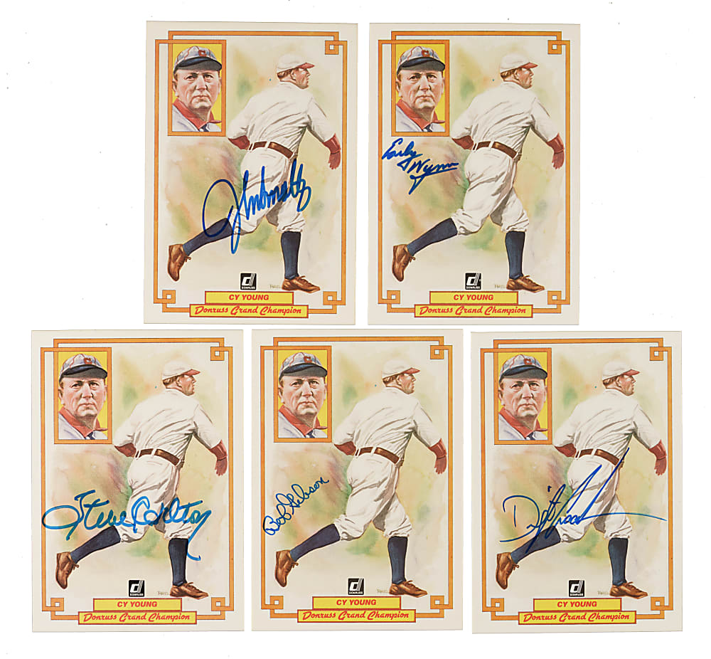 Signed 1984 Donruss Grand Champion #31 Cy Young Collection (57) - All Signed by Cy Young Award Winner Members Including Seaver, Drysdale, and Koufax