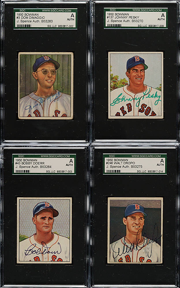 Signed 1950 Bowman Collection (16) Including Bobby Doerr, Walt Dropo, and Dom DiMaggio - SGC/JSA