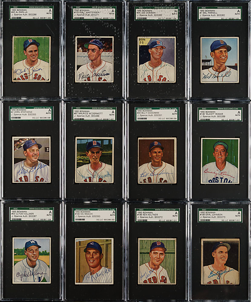 Signed 1950 Bowman Collection (16) Including Bobby Doerr, Walt Dropo, and Dom DiMaggio - SGC/JSA