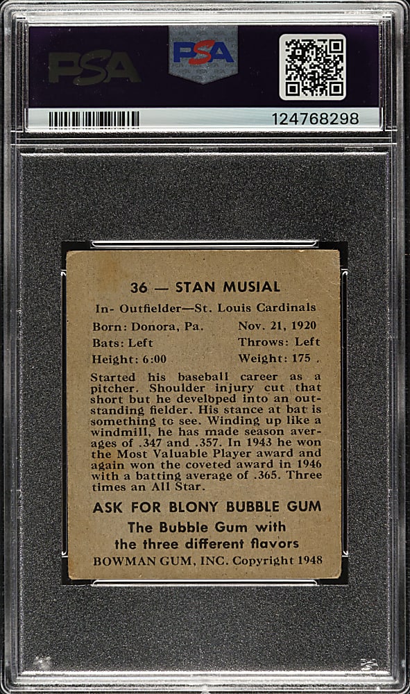 Signed 1948 Bowman #36 Stan Musial Rookie PSA/DNA GEM MINT 10