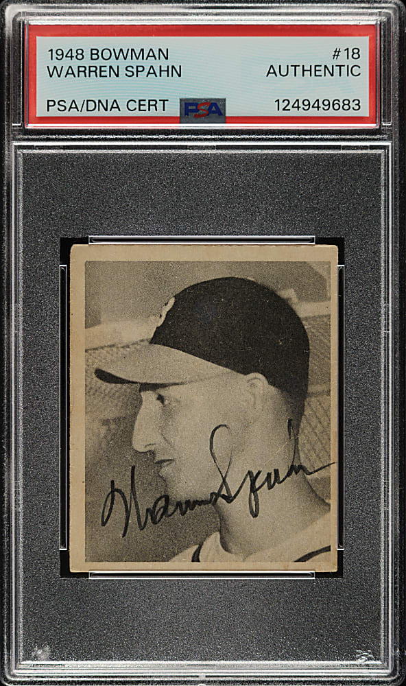 Signed 1948 Bowman #18 Warren Spahn Rookie - PSA/DNA