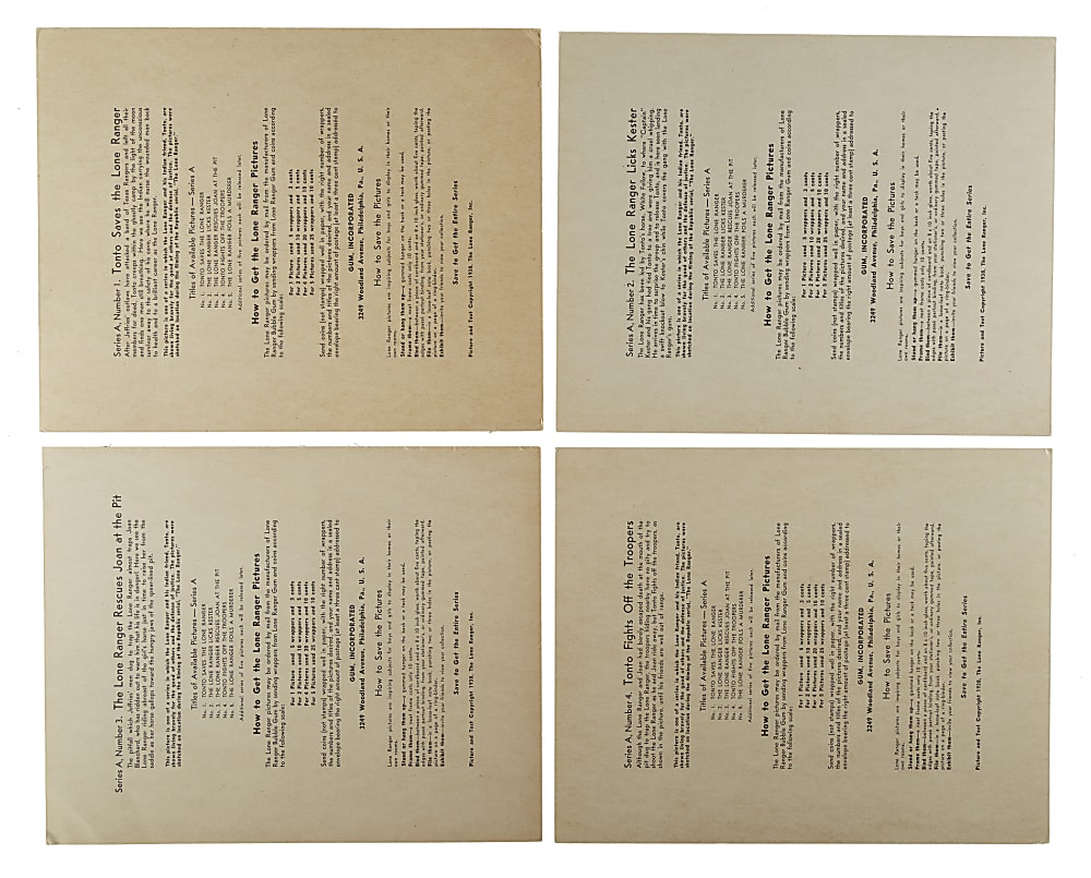 1938 R83A Gum, Inc. "Lone Ranger" Premiums Complete Set (5) Plus Advertising Promo Sheet