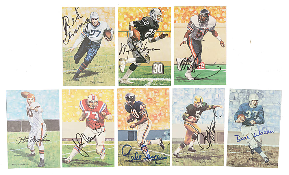 Goal Line "Pro Football Hall of Fame Art Series" Signed Card Collection (12) Including Joe Namath, Jim Brown, and Barry Sanders