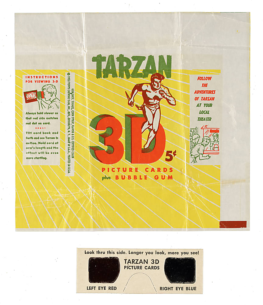 1953 Topps "Tarzan's Savage Fury" and "Tarzan and the She Devil" Complete Set Pair (2 Sets, 120 Cards) Plus 3-D Viewer and Wrapper