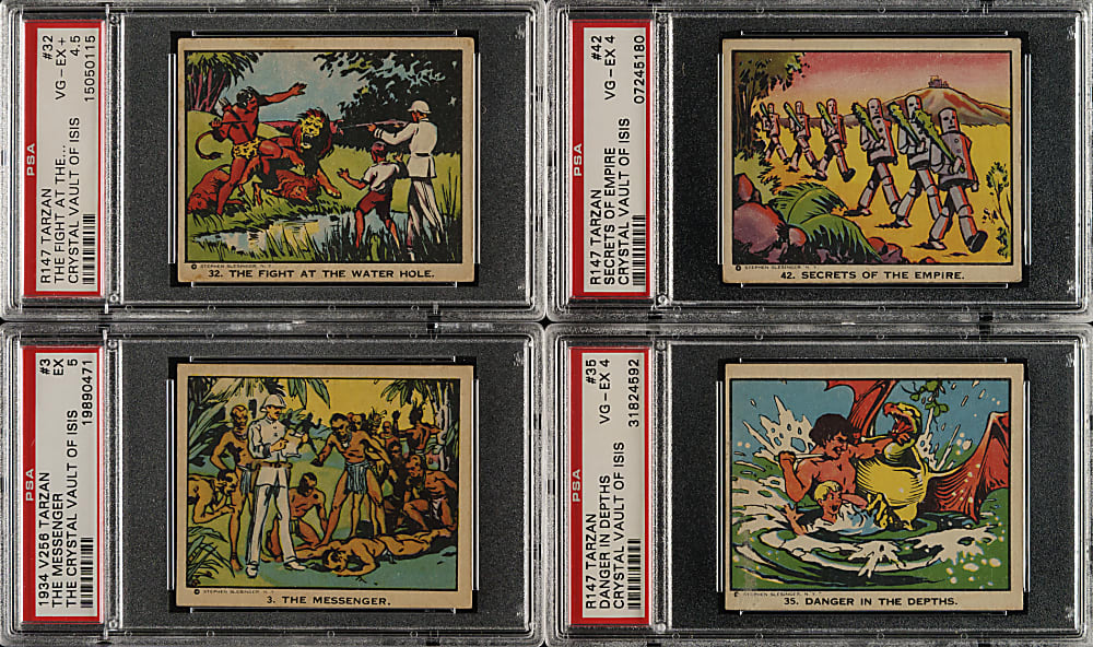 1935 R147 Schutter-Johnson "Tarzan and the Crystal Vault of Isis" Near-Complete Set (44/50) Including 11 PSA-Graded Cards Plus 19 V256 Canadian Versions