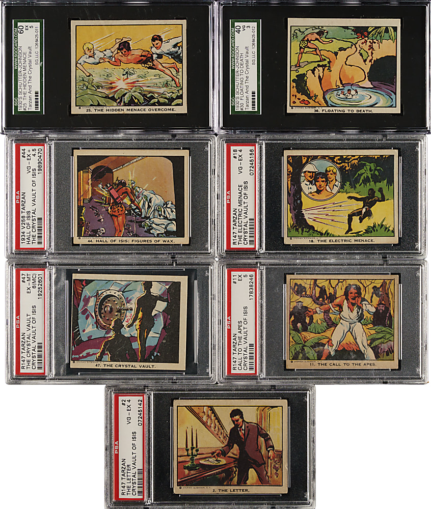1935 R147 Schutter-Johnson "Tarzan and the Crystal Vault of Isis" Near-Complete Set (44/50) Including 11 PSA-Graded Cards Plus 19 V256 Canadian Versions