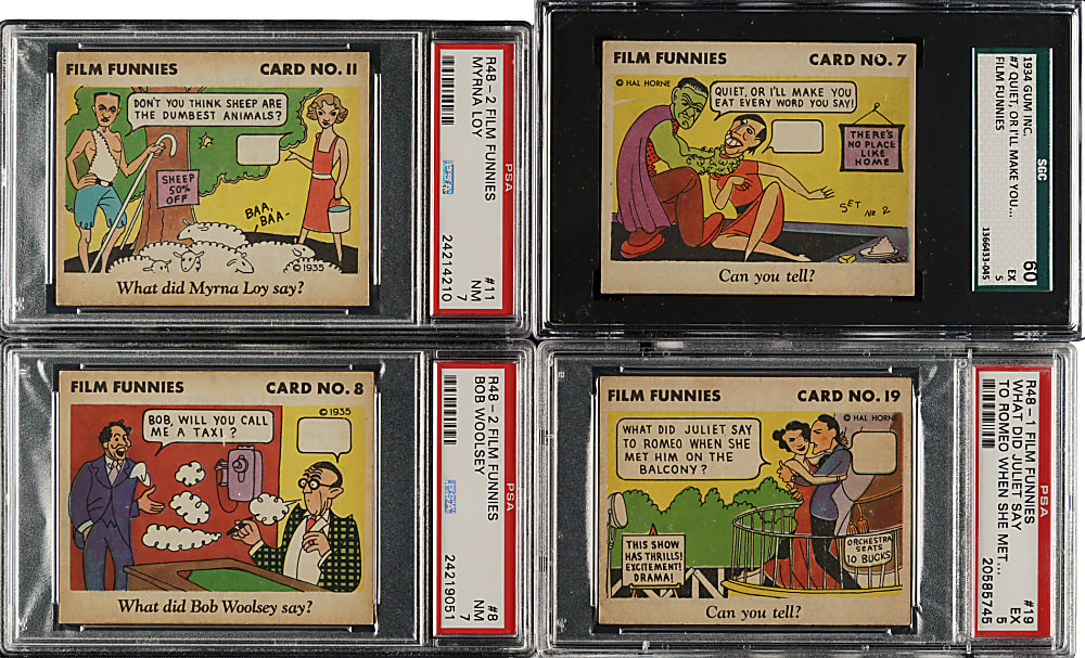 1935 R48-1 and R48-2 Gum, Inc. "Film Funnies" Complete and Partial Set Pair (2 Sets, 40 Cards) Plus Wrapper