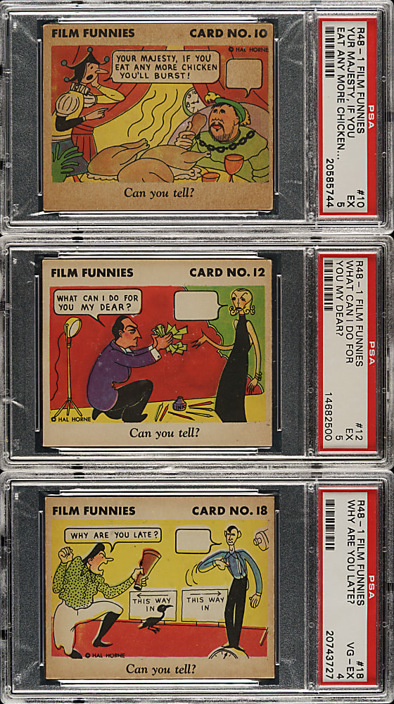 1935 R48-1 and R48-2 Gum, Inc. "Film Funnies" Complete and Partial Set Pair (2 Sets, 40 Cards) Plus Wrapper