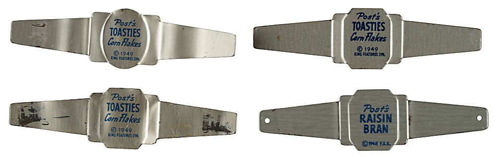 1948 and 1949 Post "Raisin Bran" and "Toasties" Rings Complete Set Pair (2 Sets, 36 Tabs)