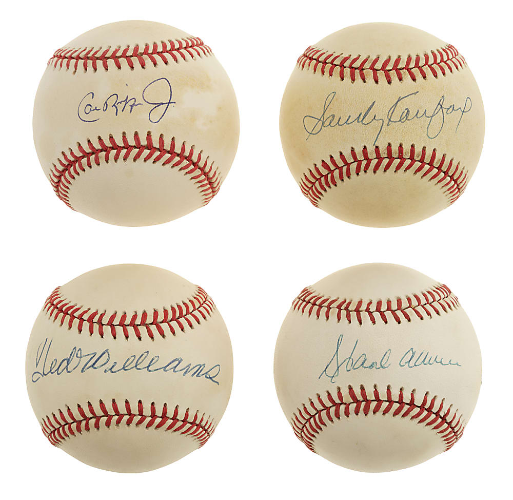 Hall of Famer Single-Signed Baseball Collection (39) Including Aaron, Koufax, and Williams