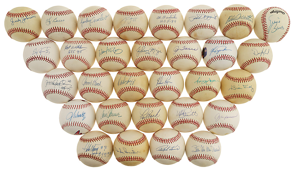 Hall of Famer Single-Signed Baseball Collection (39) Including Aaron, Koufax, and Williams