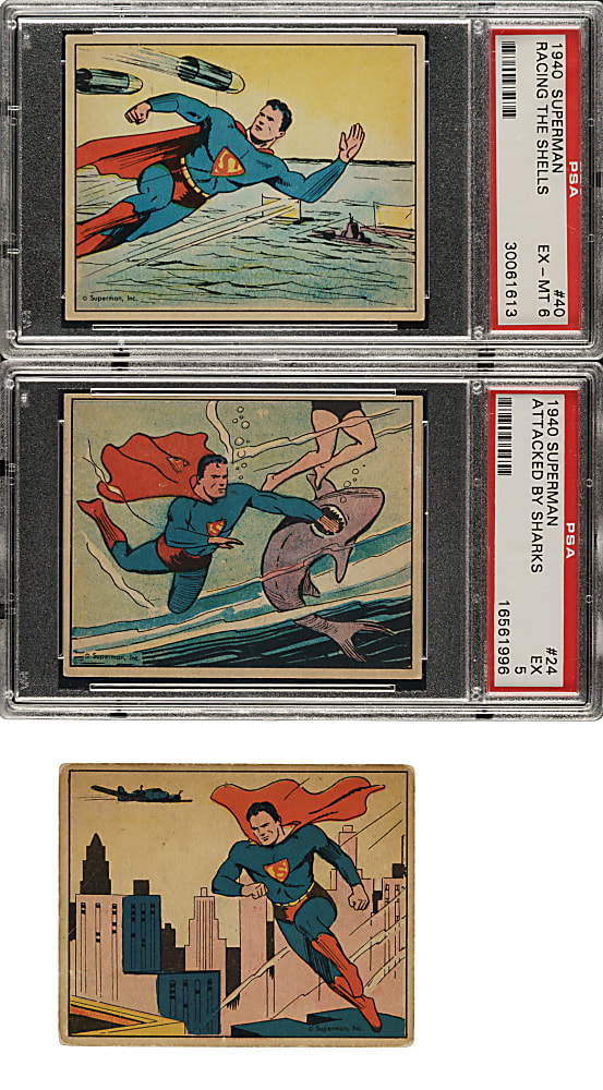 1940 R145 Gum, Inc. "Superman" Near-Complete Set (58/72) Including 21 Graded Cards Plus Wrapper