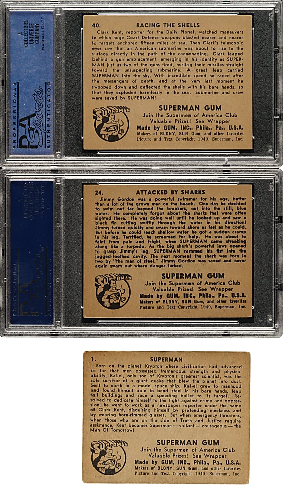 1940 R145 Gum, Inc. "Superman" Near-Complete Set (58/72) Including 21 Graded Cards Plus Wrapper