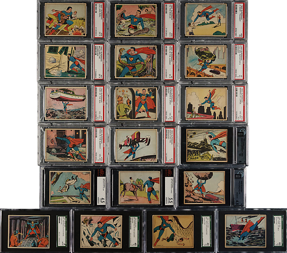 1940 R145 Gum, Inc. "Superman" Near-Complete Set (58/72) Including 21 Graded Cards Plus Wrapper