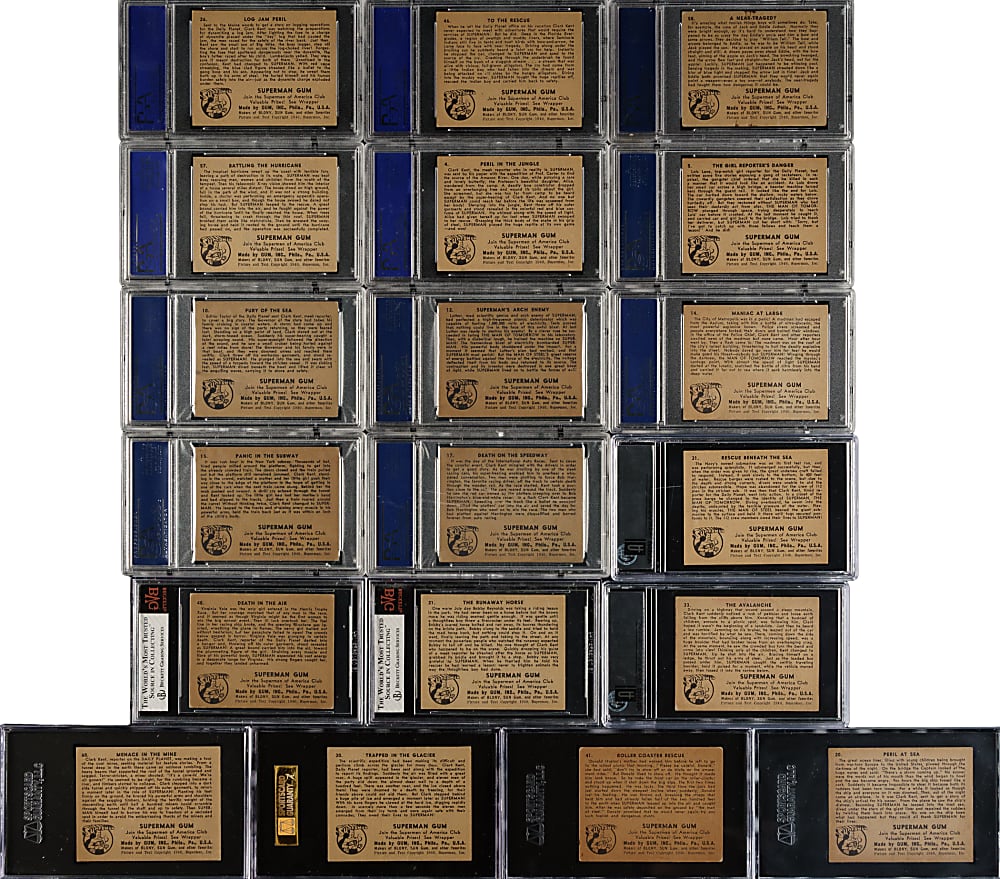 1940 R145 Gum, Inc. "Superman" Near-Complete Set (58/72) Including 21 Graded Cards Plus Wrapper