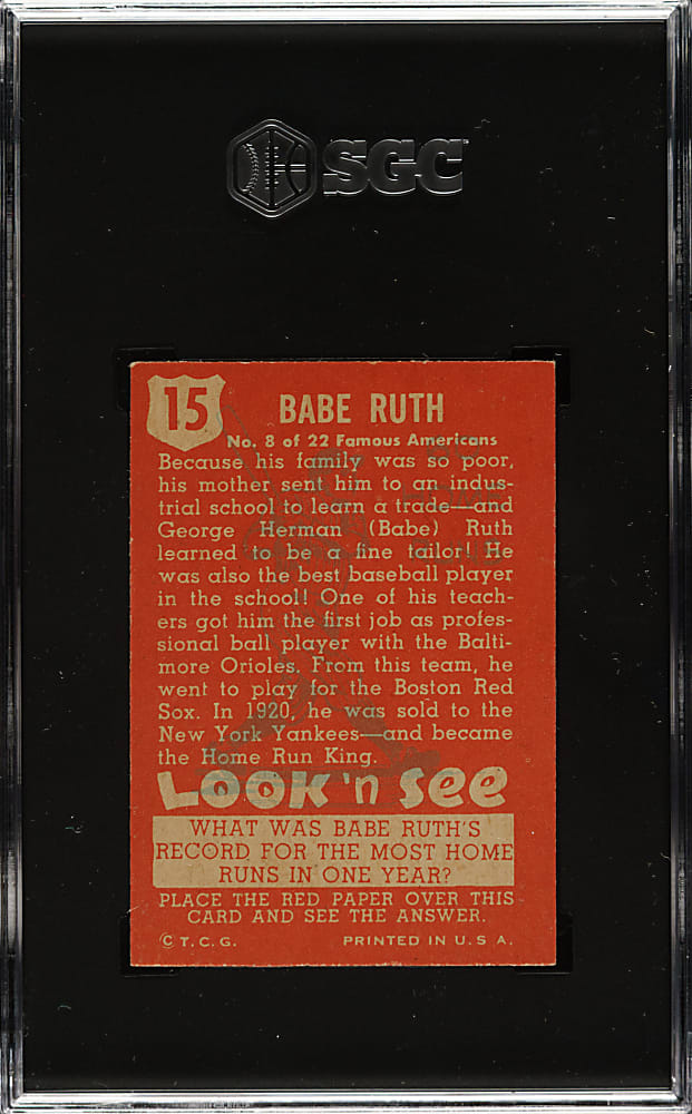 1952 Topps "Look 'n See" #15 Babe Ruth SGC NM 7