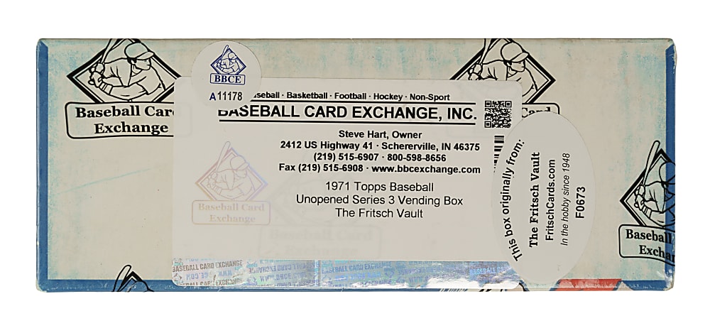 1971 Topps Third Series Unopened Vending Box - BBCE and Ex-Fritsch