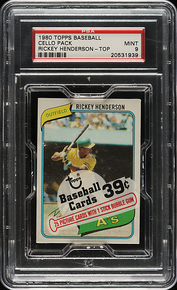 1980 Topps Unopened Cello Pack PSA MINT 9 - Rickey Henderson Rookie on Top - Highest Graded!