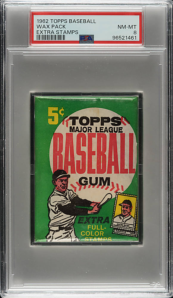 1962 Topps Unopened Five-Cent Wax Pack (Extra Stamps) PSA NM-MT 8