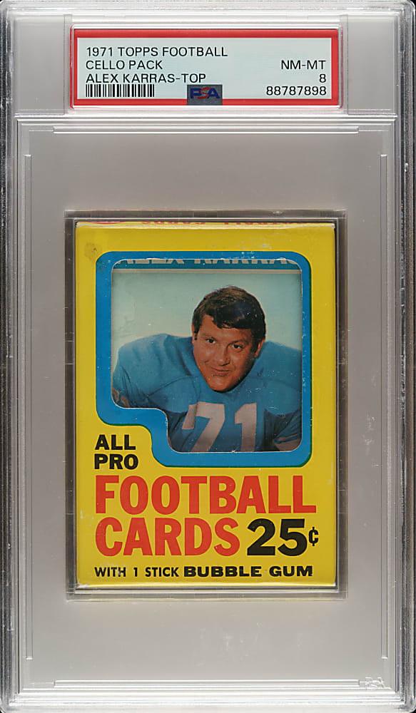 1971 Topps Football Unopened Cello Pack PSA NM-MT 8 - Alex Karras on Top