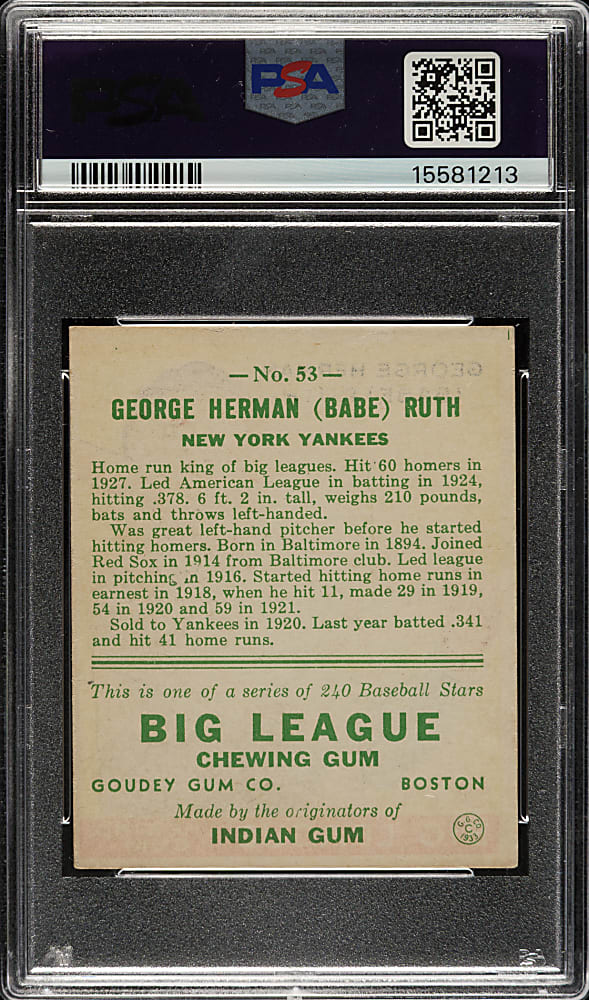 1933 R319 Goudey #53 Babe Ruth PSA EX 5