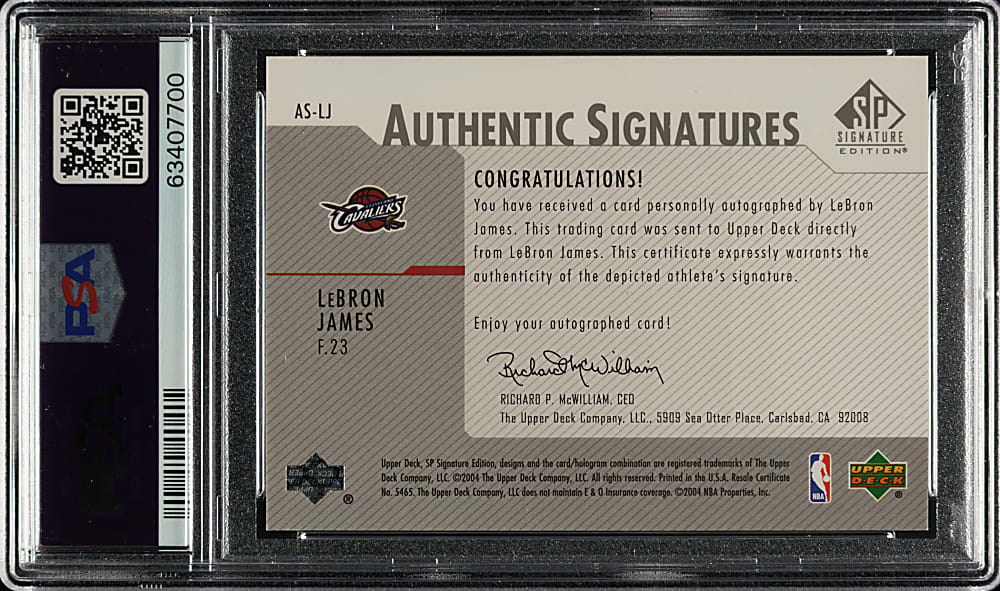 2003-2004 Upper Deck SP Signature Authentic Signature Basketball #AS-LJ LeBron James Rookie PSA/DNA GEM MINT 10