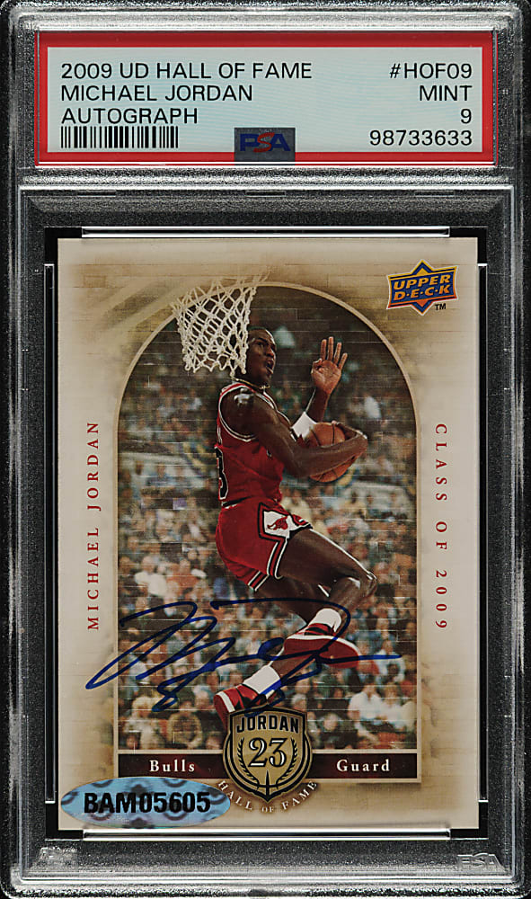 2009-2010 Upper Deck Hall of Fame Autograph Basketball #HOF09 Michael Jordan PSA MINT 9 Plus Game-Used Floor in Original Box