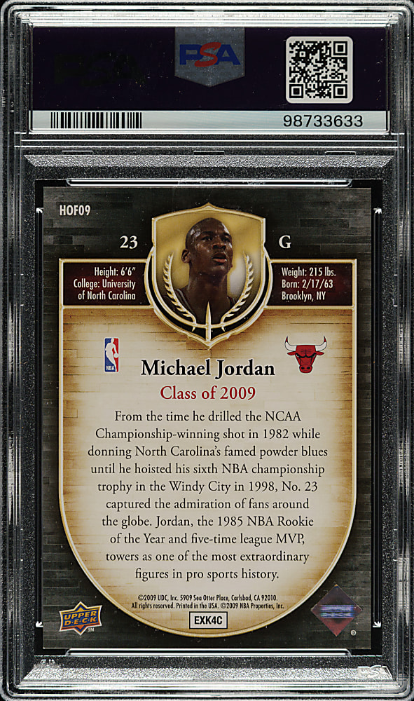 2009-2010 Upper Deck Hall of Fame Autograph Basketball #HOF09 Michael Jordan PSA MINT 9 Plus Game-Used Floor in Original Box