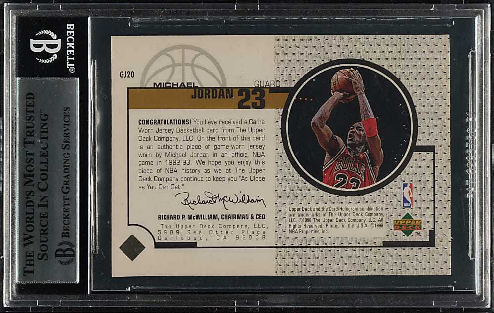 1998-1999 Upper Deck Game Jerseys Basketball #GJ20 Michael Jordan BGS NM-MT+ 8.5