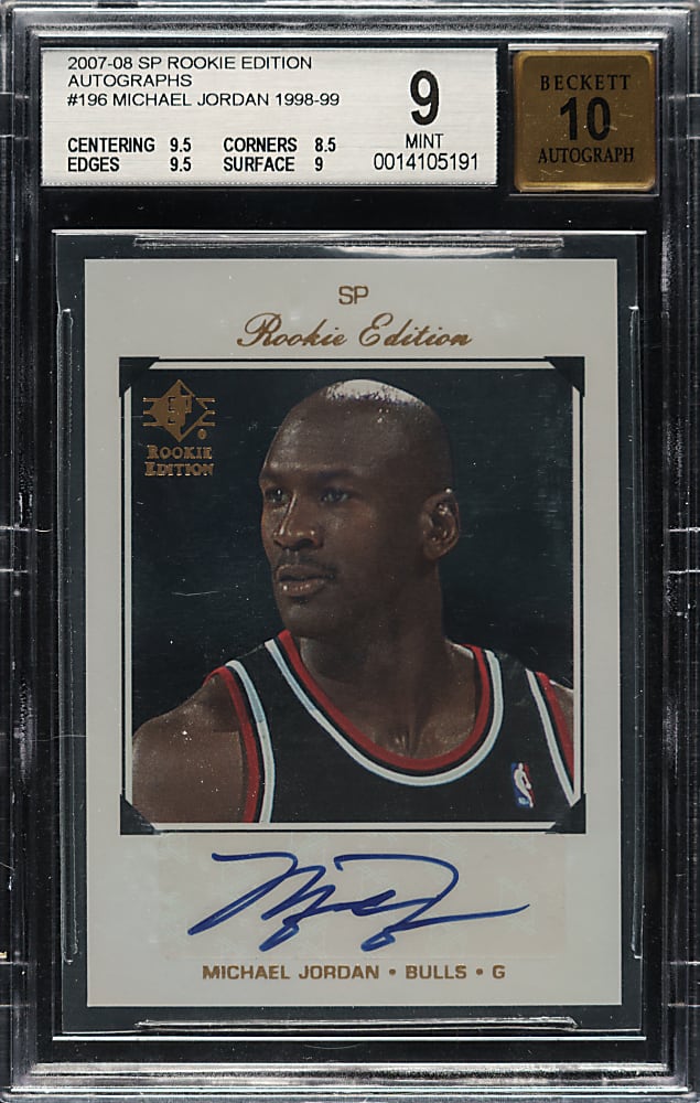 2007-2008 Upper Deck SP Rookie Edition 1998-1999 SP Autographs Basketball #196 Michael Jordan BGS MINT 9 with GEM 10 Signature