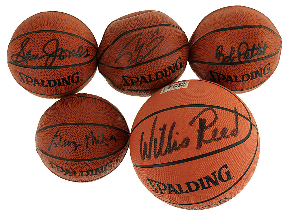 NBA Hall of Famers Single-Signed Miniature Basketball Collection (12) Including George Mikan and Shaquille O'Neal
