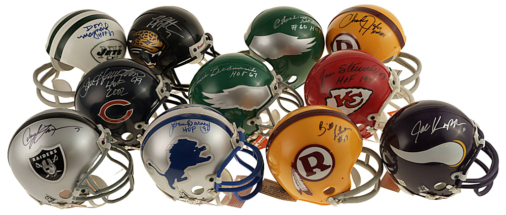 NFL Football Hall of Famers and Stars Signed Mini Helmet Collection (23) with Added Inscriptions