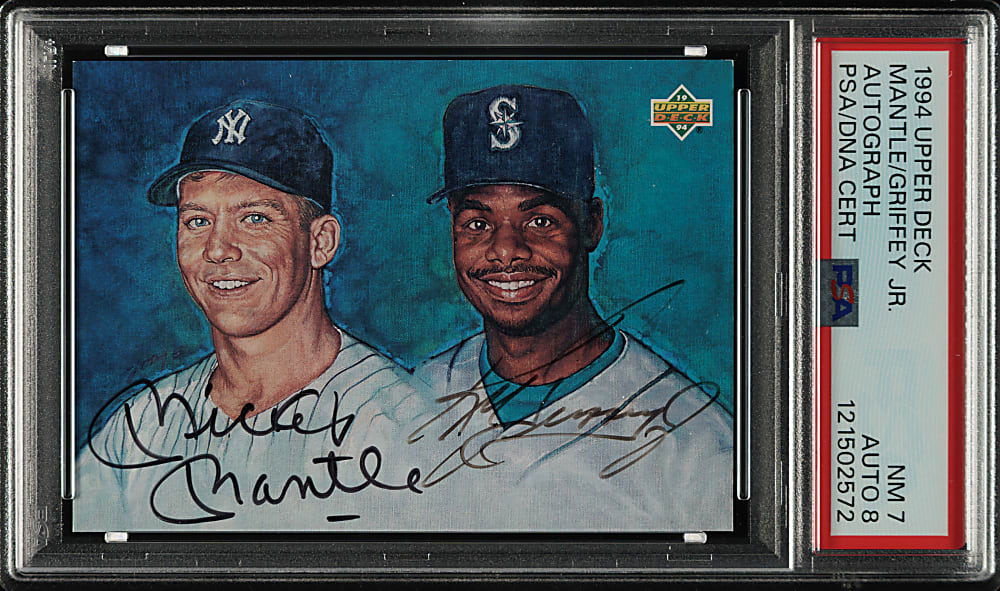 Signed 1994 Upper Deck Mickey Mantle and Ken Griffey Jr. PSA NM 7 with NM-MT 8 Signature