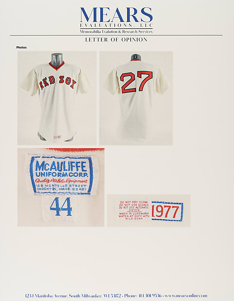 1977 Carlton Fisk Boston Red Sox Game-Used Home Jersey MEARS A8