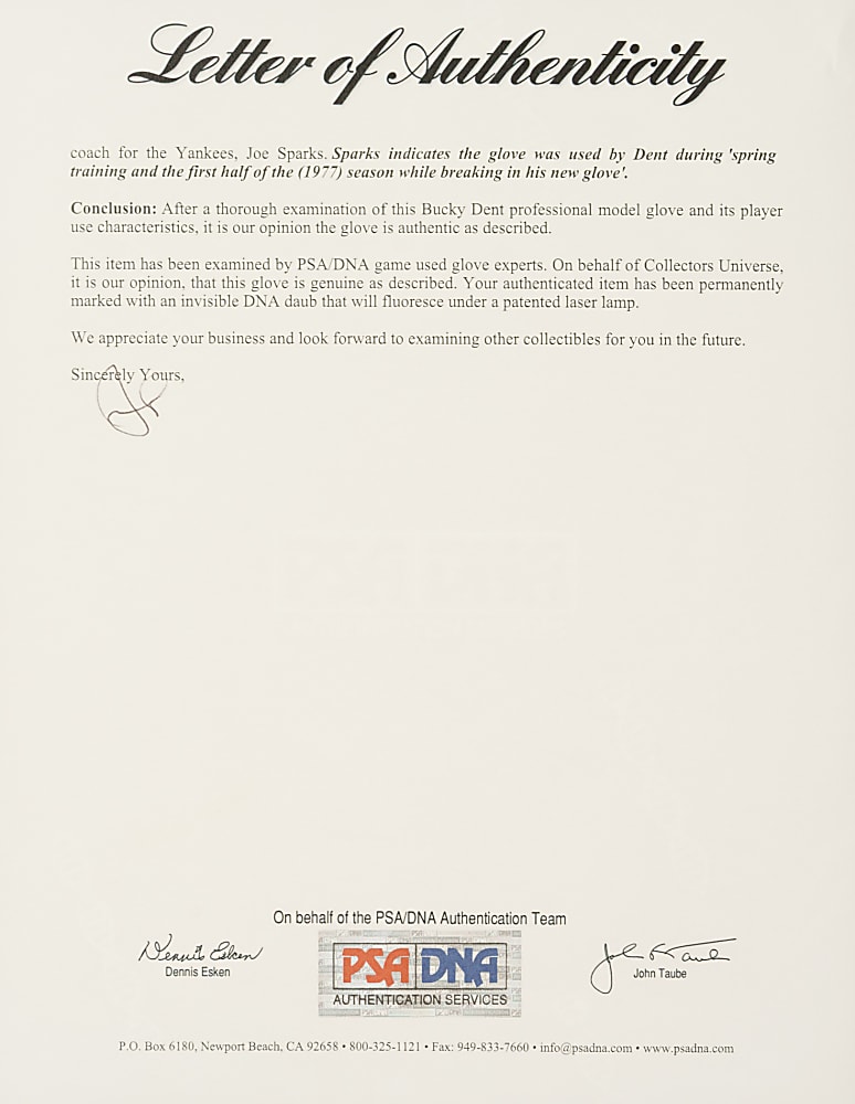 1974 Bucky Dent Chicago White Sox Signed Game-Used Glove - PSA/DNA - New York Yankees Coach's Provenance