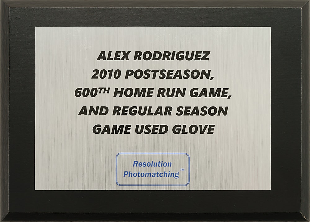 2010 Alex Rodriguez New York Yankees Signed Game-Used Glove - Photomatched to 62 Games Including 600th Home Run