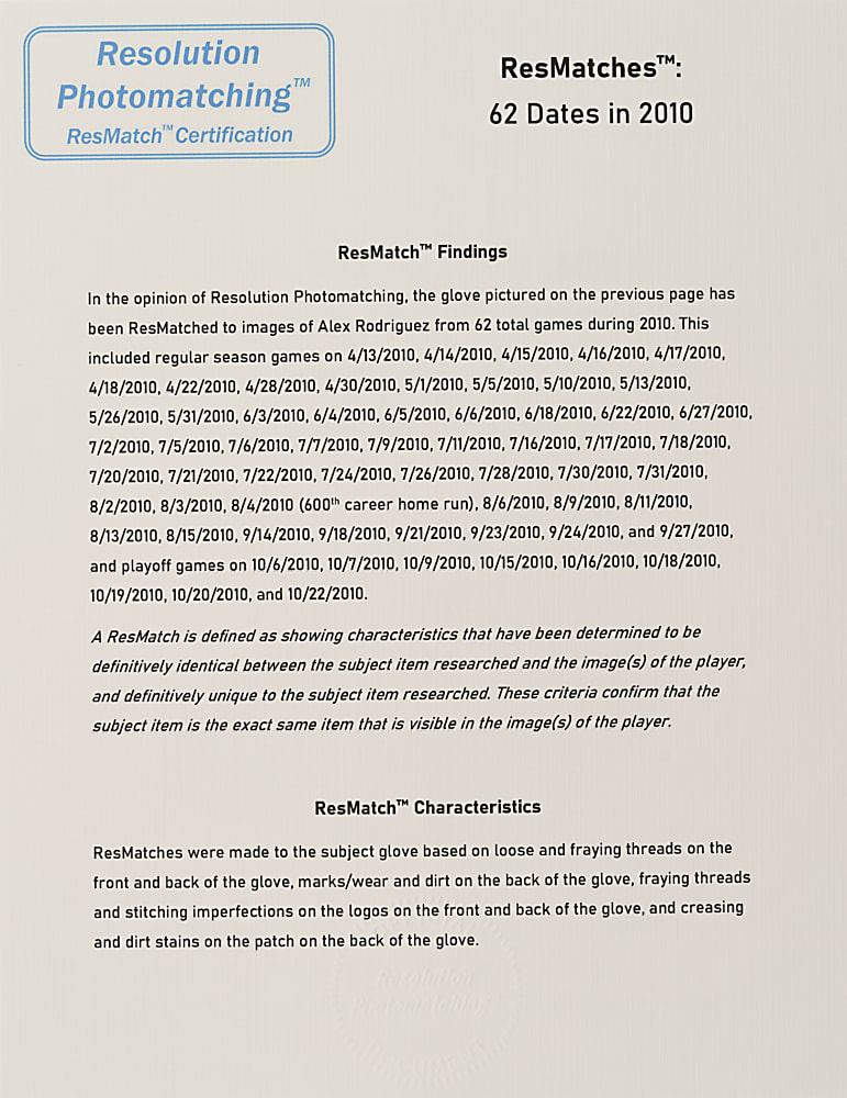 2010 Alex Rodriguez New York Yankees Signed Game-Used Glove - Photomatched to 62 Games Including 600th Home Run