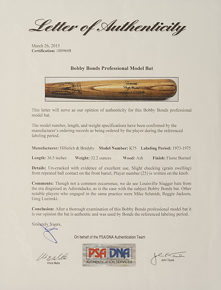 1973-1975 Bobby Bonds San Francisco Giants Game-Used Bat - PSA/DNA