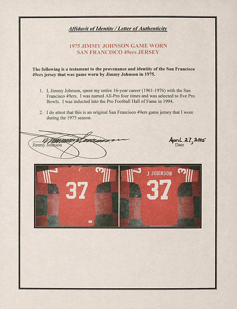 1975 Jimmy Johnson San Francisco 49ers Game-Used Home Jersey - Direct Player Provenance