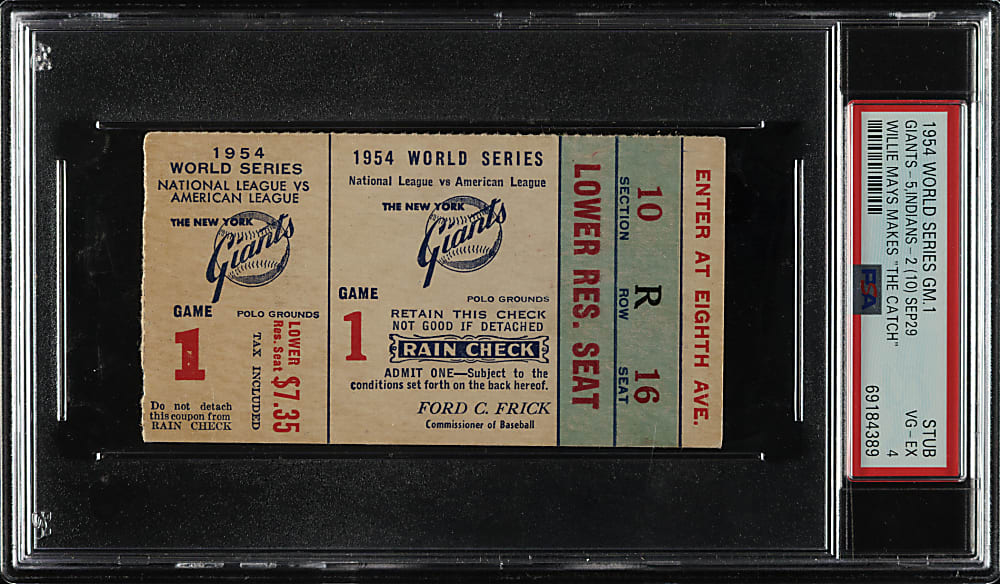 1954 New York Giants (vs. Cleveland Indians) World Series Game 1 Ticket Stub PSA VG-EX 4 - Willie Mays' Historic Catch!