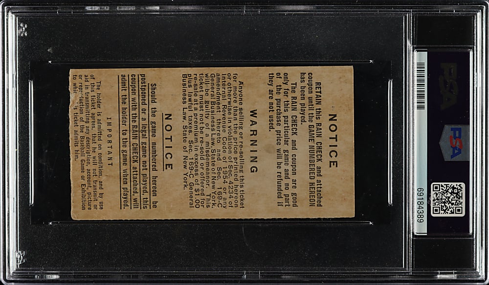 1954 New York Giants (vs. Cleveland Indians) World Series Game 1 Ticket Stub PSA VG-EX 4 - Willie Mays' Historic Catch!