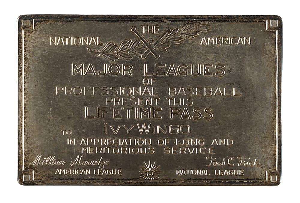 Ivey Wingo Major League Lifetime Silver Pass with Original Presentation Box - Direct Family Provenance!