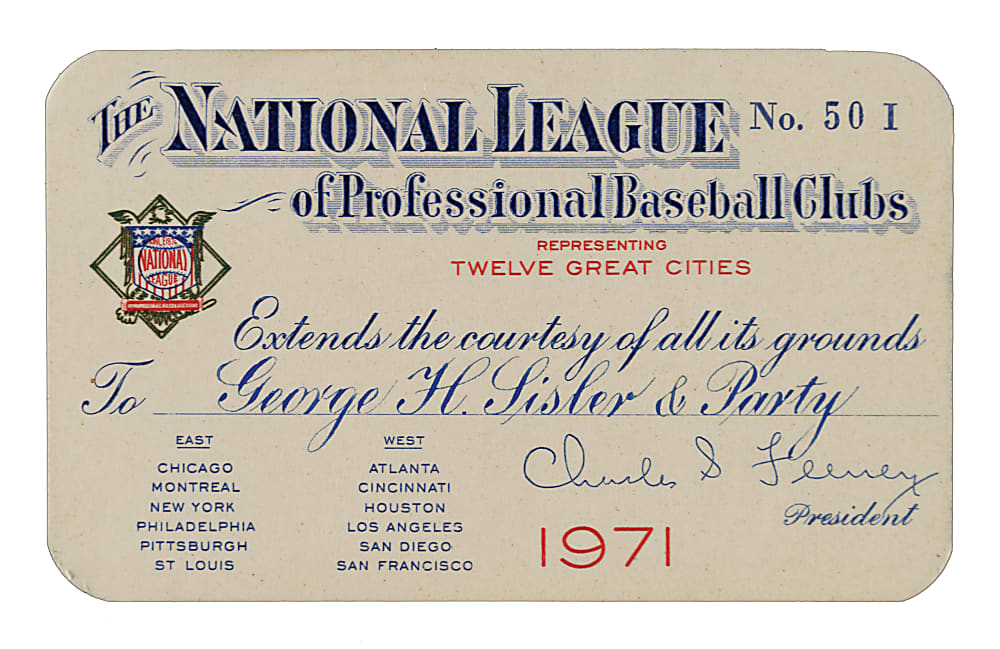 1971 George Sisler National League Season Pass in Original Presentation Wallet