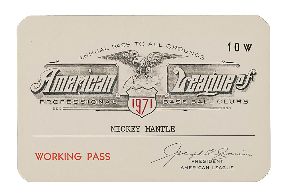 1971 Mickey Mantle American League Season Pass (Ex-Mantle Estate)