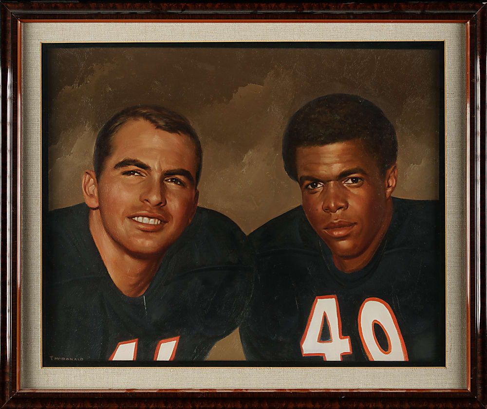 Brian Piccolo and Gale Sayers Original Artwork by Tommy McDonald - Letter of Provenance From Gale Sayers