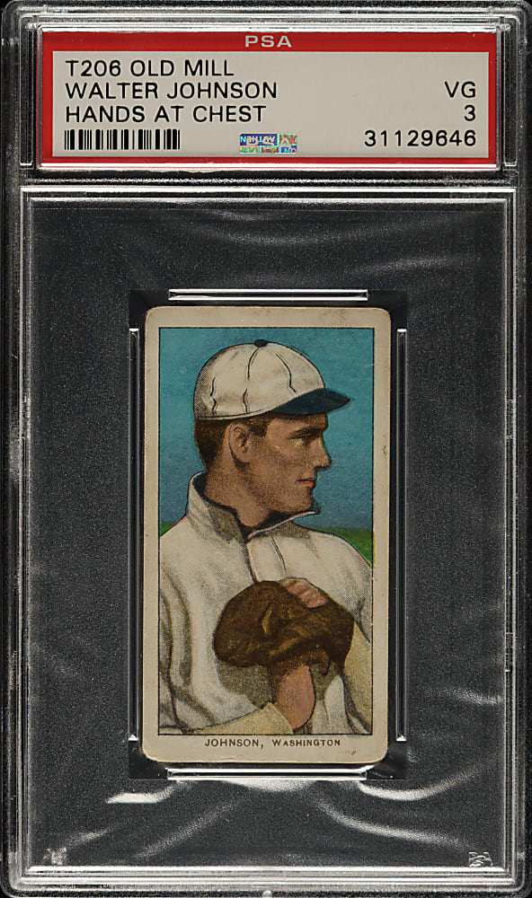 1909-1911 T206 White Border Walter Johnson Hands at Chest PSA VG 3 - Old Mill Back